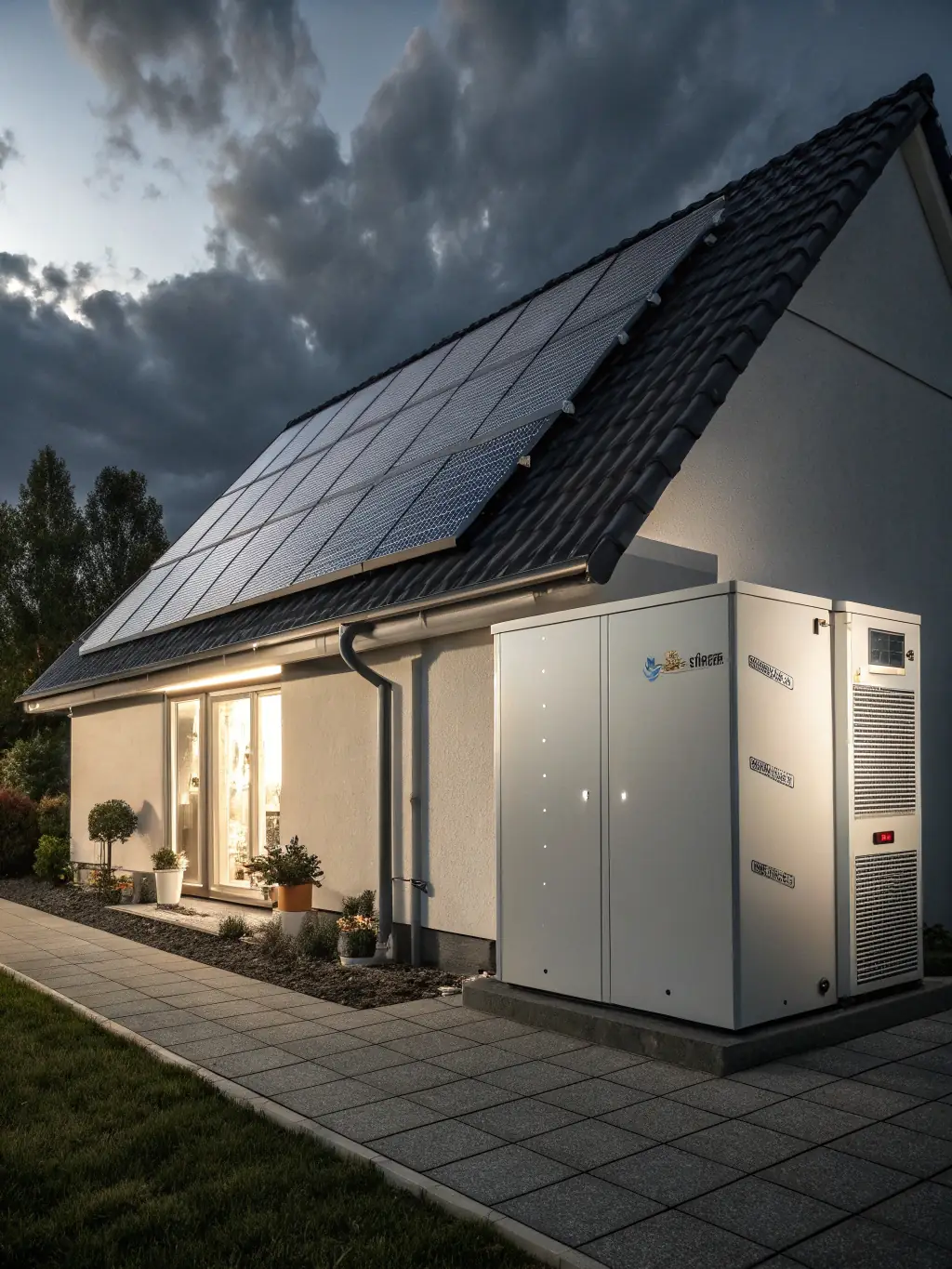 A TOMO FUSIONTECH battery storage system integrated with a solar panel array, demonstrating seamless energy storage and management.