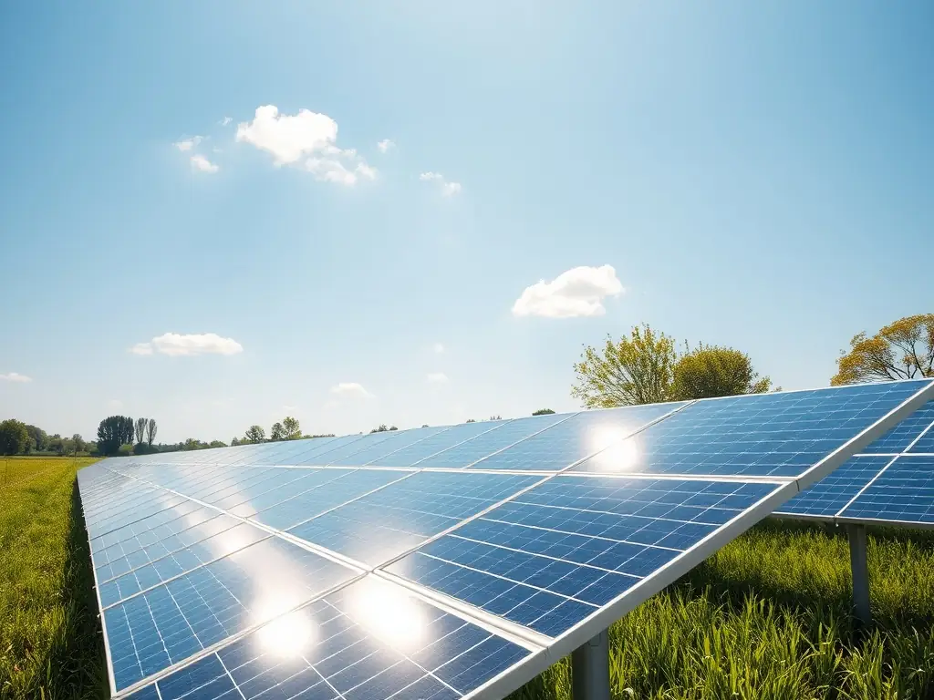 A solar panel installation in a field, illustrating the use of advanced materials in renewable energy technologies.