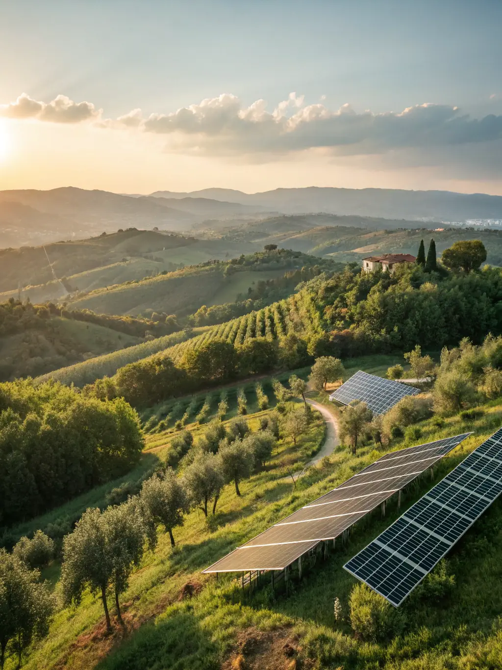 A diverse landscape featuring solar farms, wind turbines, and energy storage facilities, all powered by TOMO FUSIONTECH's renewable energy solutions.
