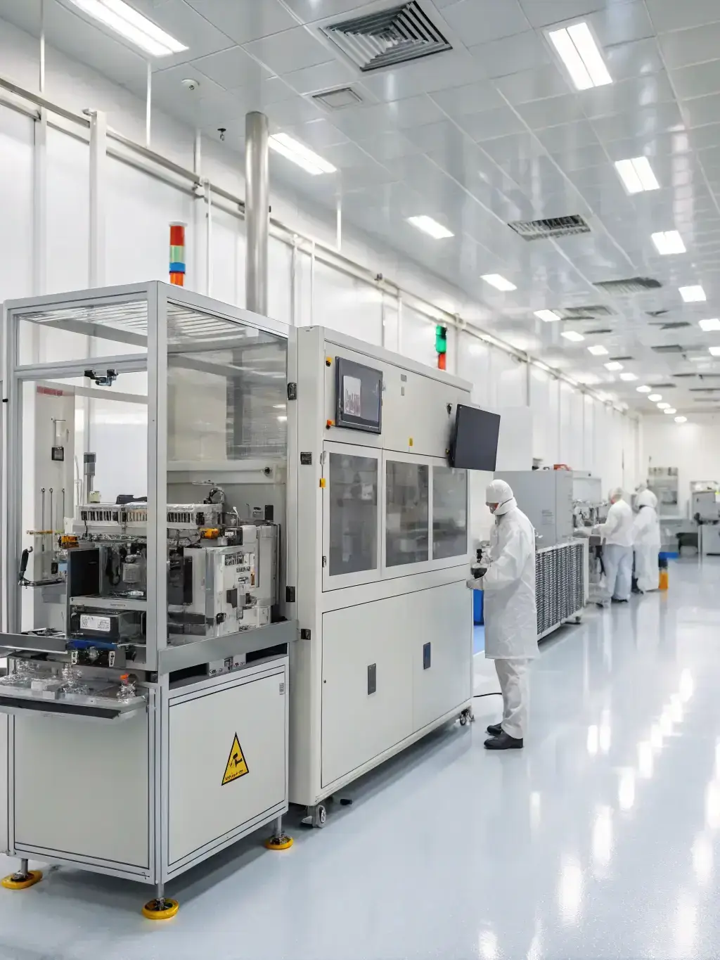 A technician performing quality control checks on semiconductor components, emphasizing reliability and adherence to international standards.