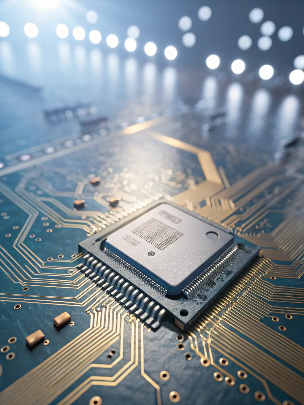 A 3D rendering of a PCB being analyzed within the IA-CAT J & Repair software, highlighting its 3D visualization capabilities for defect analysis.